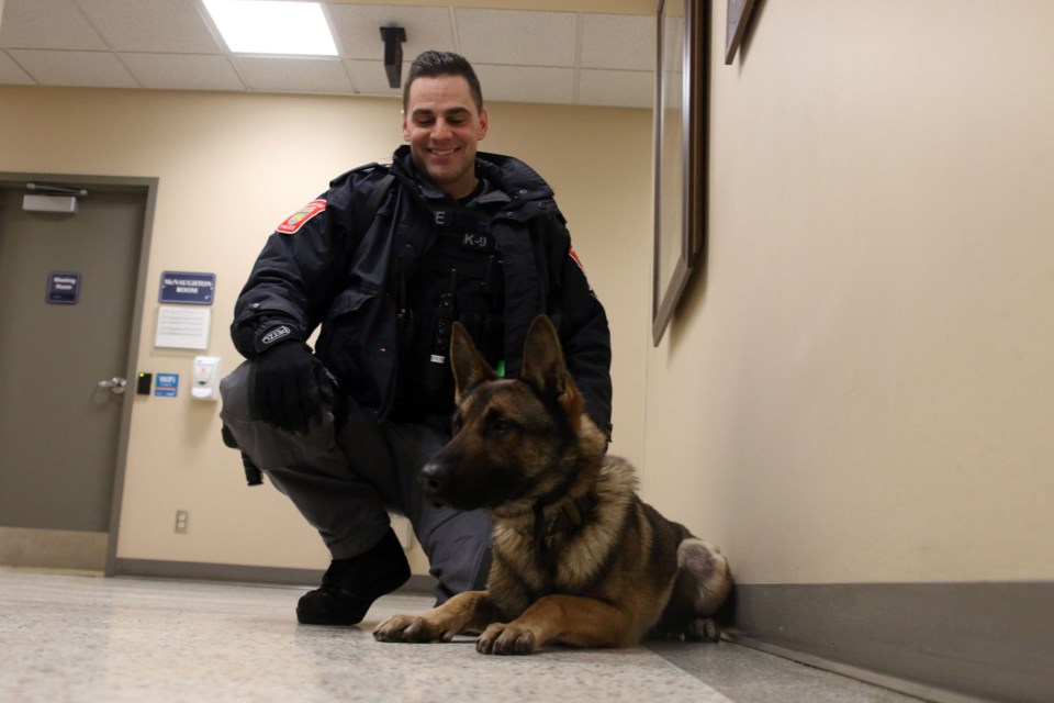 Const. Josh Berube and Lucek are part of the new K-9 Unit with the Thunder Bay Police Service. (Photo by Doug Diaczuk - Tbnewswatch.com). 