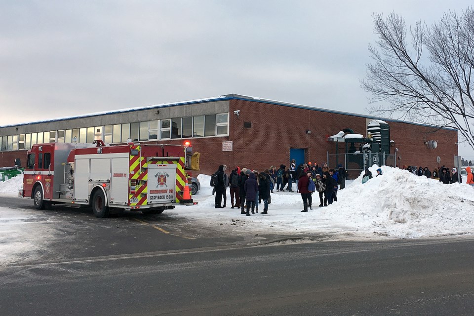 Students and staff at Westgate Collegiate and Vocational Institute were evacuated on Wednesday, Jan. 9, 2019 because of a suspected gas leak. (Doug Diaczuk, tbnewswatch.com)