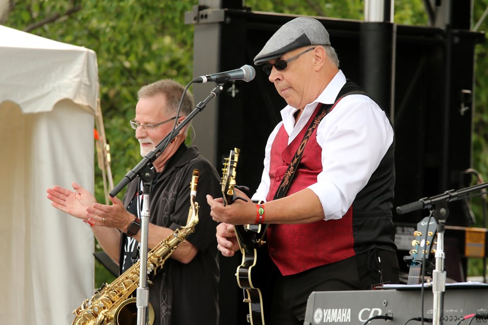 James Boraski (right) and Bob Stewart play on Sunday, July 7, 2019 at the Thunder Bay Blues Festival. (Leith Dunick, tbnewswatch.com)