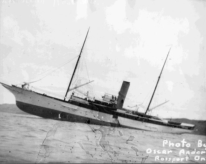 The luxury yacht Gunilda sank in 80 metres of water after she foundered on McGarvey Shoal in 1911 (Thunder Bay Museum)