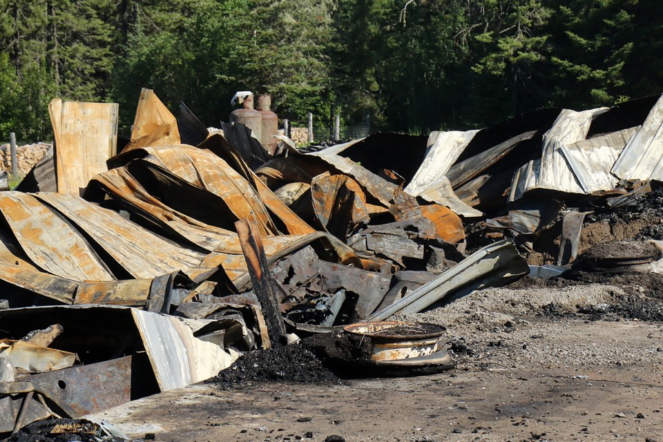 Not much remains of the former Mamma's Grill restaurant after a fire tore through the abandoned building in the early hours of Friday, July 5, 2019. (Leith Dunick, tbnewswatch.com)
