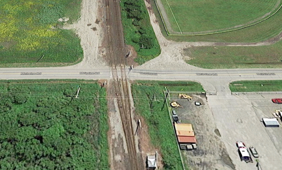 An eastbound train collided with a westbound train at this crossing in Fort Frances late Sunday evening (Google Earth)