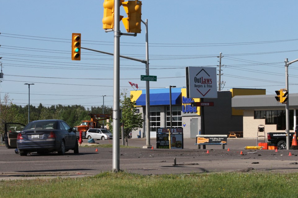 A collision that sent one to hospital has closed the intersection at Balmoral Street and Central Avenue. (Michael Charlebois, tbnewswatch)