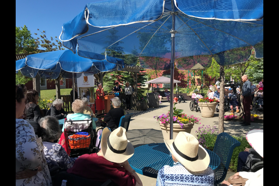 Gail Brescia ( Executive Director, Joseph’s Foundation of Thunder Bay) speaks during the unveiling of the new Superior Garden at Hogarth Riverview Manor. (St. Joseph's Foundation of Thunder Bay)