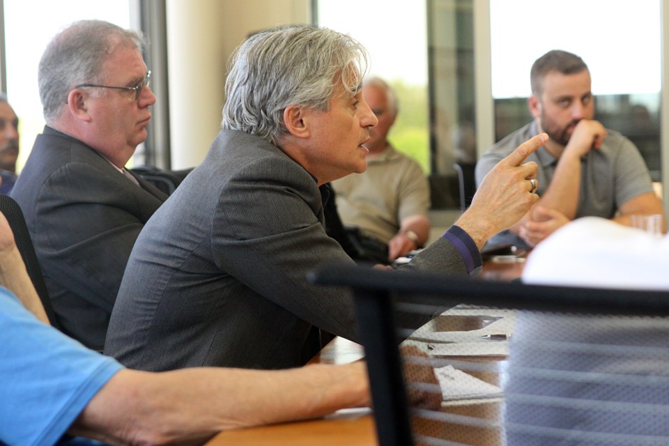 Thunder Bay mayor Bill Mauro speaks during a non-business meeting of Thunder Bay city council about the proposed multi-sport indoor turf facility on Thursday, June 20, 2019. (Matt Vis, tbnewswatch.com)