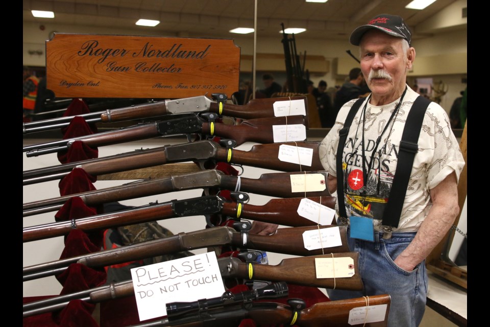 Roger Nordlund of Dryden, Ont. had several antique Winchester lever-action rifles on display during the New Ontario Shooters Association Gun Show on Saturday. (Photos by Doug Diaczuk - Tbnewswatch.com). 