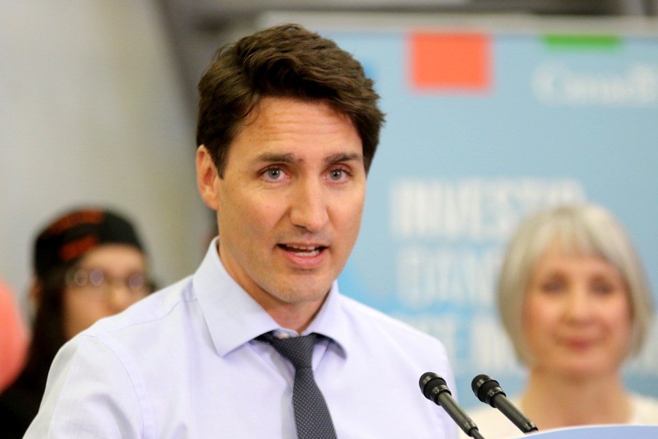 Prime Minister Justin Trudeau visited the Laborers' International Union of North America to promote skilled trades in Thunder Bay and across Canada, along with MP Patty Hajdu. (Leith Dunick, tbnewswatch.com)