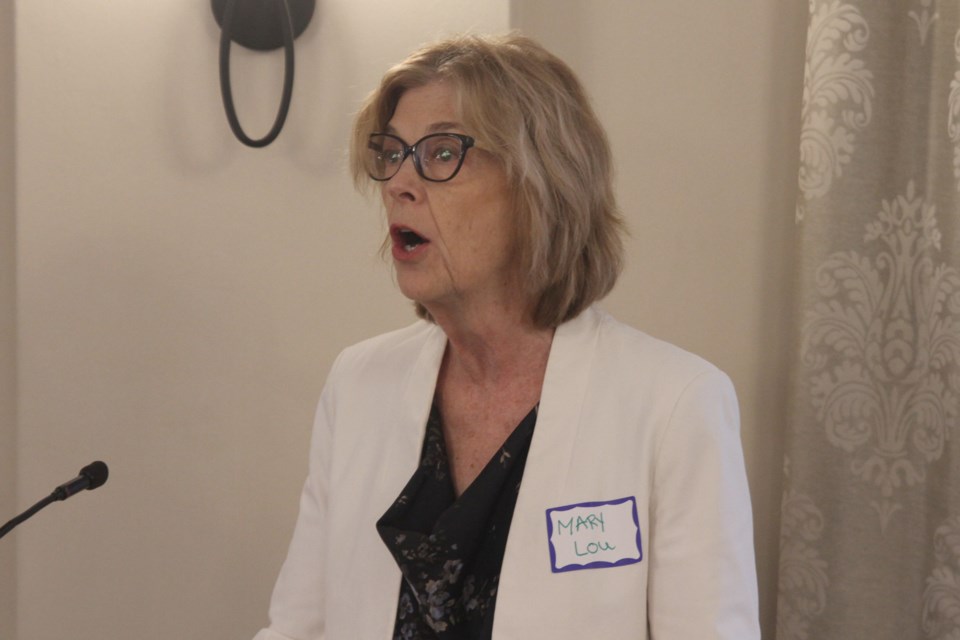 Age Friendly Thunder Bay founder Mary Lou Kelley speaks at the Prince Arthur Hotel on Tuesday, May 14, 2019. (Michael Charlebois, tbnewswatch)