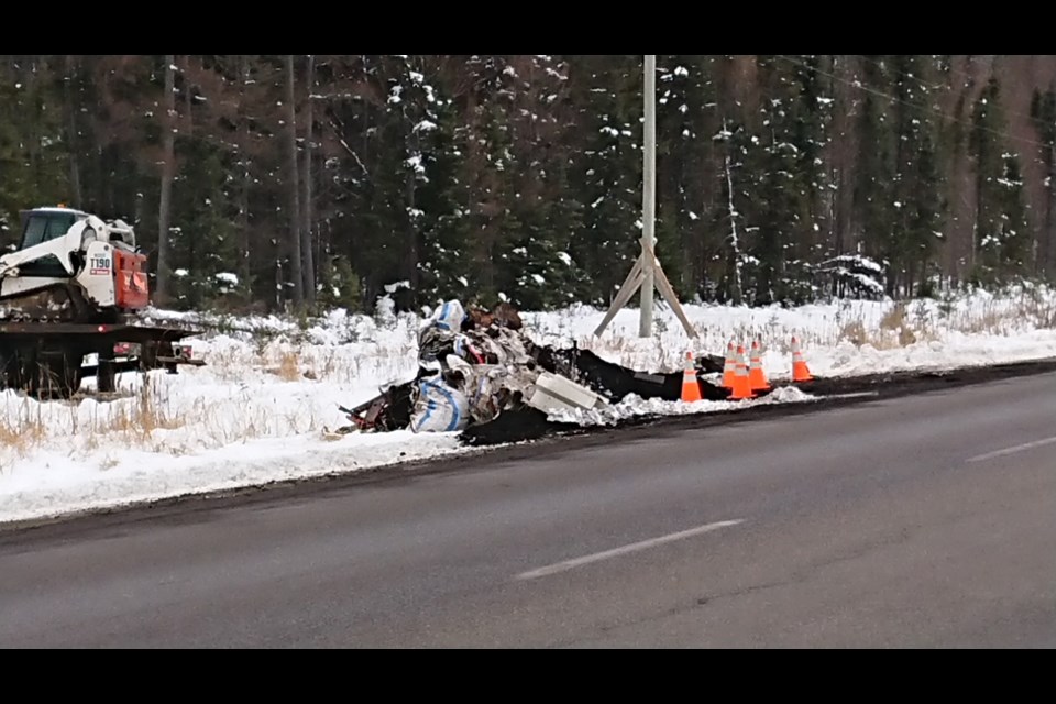Debris from the accident remained at the side of the highway on Tuesday, Dec. 3, 2019 (Adam Riley/TBTV photo)