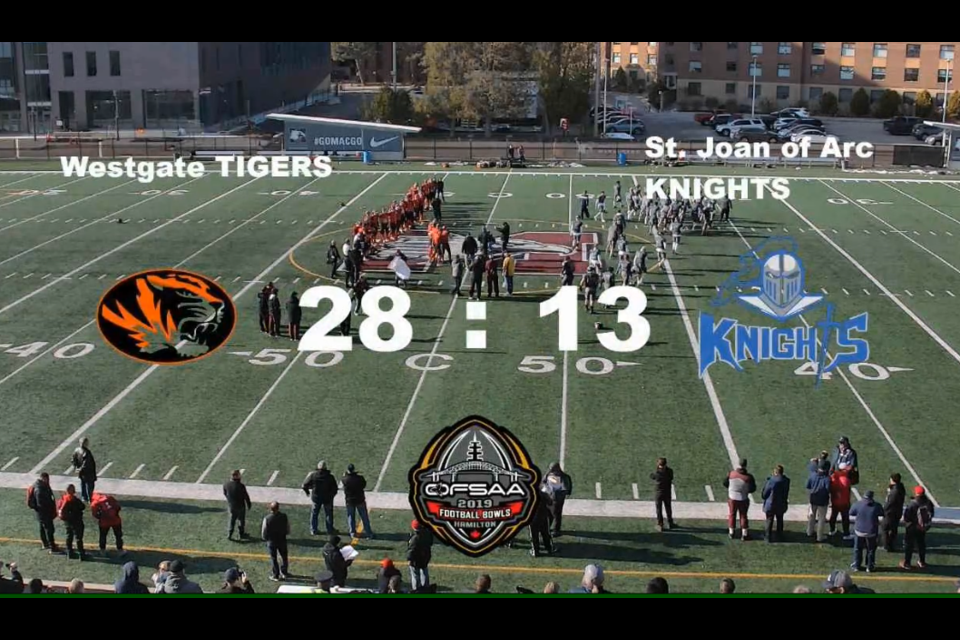Westgate CVI defeated St. Joan of Arc of Barrie in the SImcoe Bowl on Nov. 26, 2019 (Image courtesy Yaretv)
