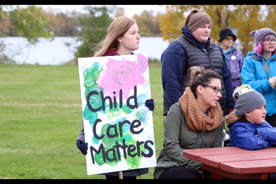 Registered early childhood educator, Bailey Vanderwees, was among a group of people taking part in a childcare walk to raise awareness about the challenges facing families and workers. (Photos by Doug Diaczuk - Tbnewswatch.com). 