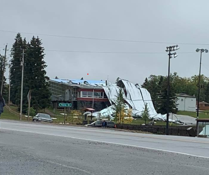 The storm tore the entire roof off the Red Lake Regional Heritage Centre (Facebook/Mun. of Red Lake)