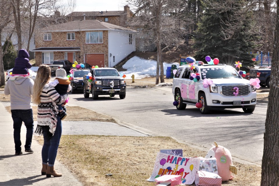 Family members decorated cars for a small birthday parade on Sunday. (Photos by Ian Kaufman, tbnewswatch.com)