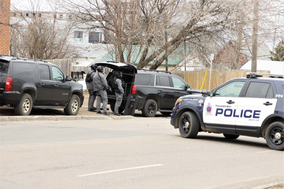Police responded to an incident in Thunder Bay's north end Sunday evening. (Photos by Ian Kaufman, tbnewswatch.com)