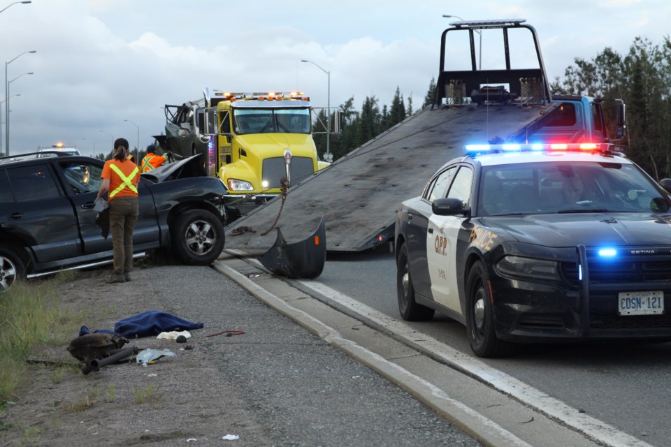 A collision near the intersection of Highway 17 and Oliver Road Friday evening sent five to hospital. (Photos by Ian Kaufman, tbnewswatch.com)