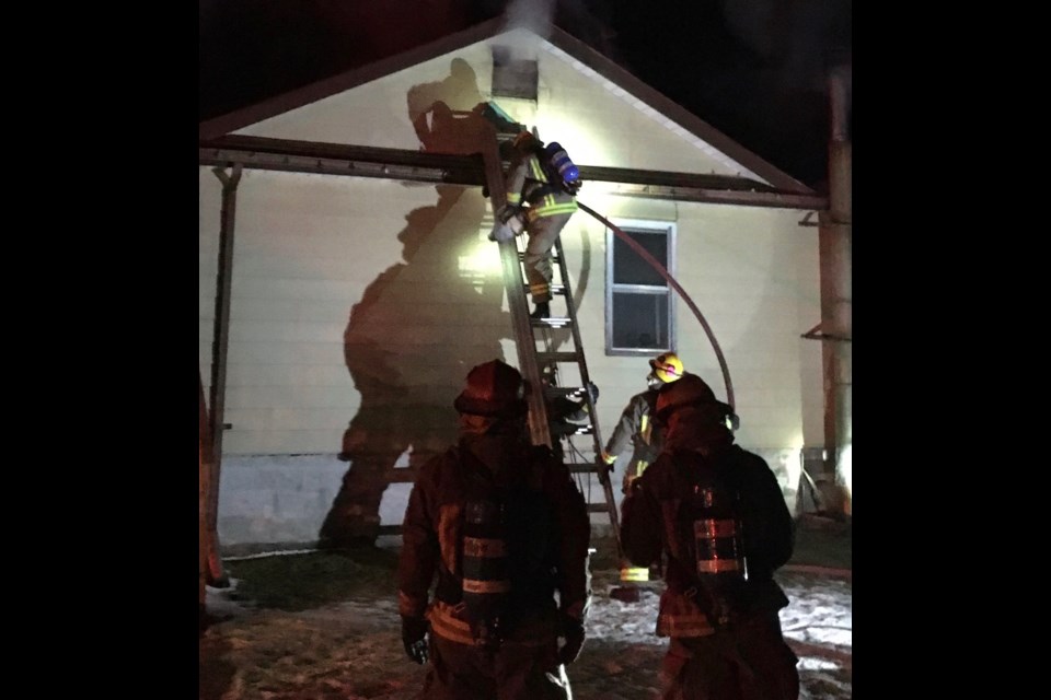 Six pumper trucks and an aerial ladder truck responded to the Almira Avenue fire on Dec. 12, 2020 (TBFR photo)
