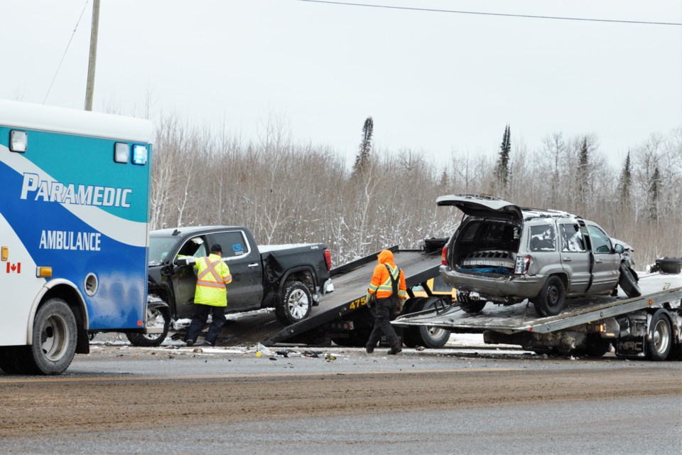 Two vehicles were involved in a serious collision at Highway 17 and Twin City Crossroad Sunday. (Photos by Ian Kaufman, tbnewswatch.com)