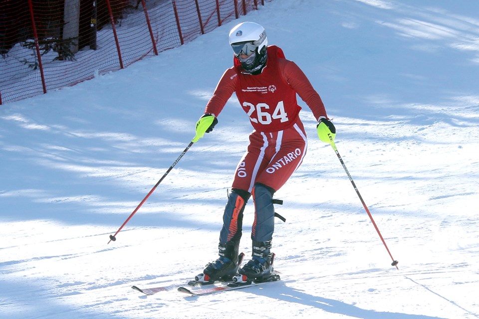 Thunder Bay's Carson Smith, Jr. races in the slalom competition on Friday, Feb. 28, 2020 at the 2020 Special Olympics Canada Winter Games at Loch Lomond Ski Area. (Leith Dunick, tbnewswatch.com)