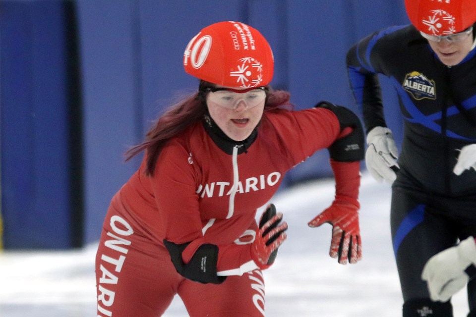 Claire Kachur of Thunder Bay competes on Thursday, Feb. 27, 2020 at the 2020 Special Olympics Canada Winter Games at Delaney Arena. (Leith Dunick, tbnewswatch.com)