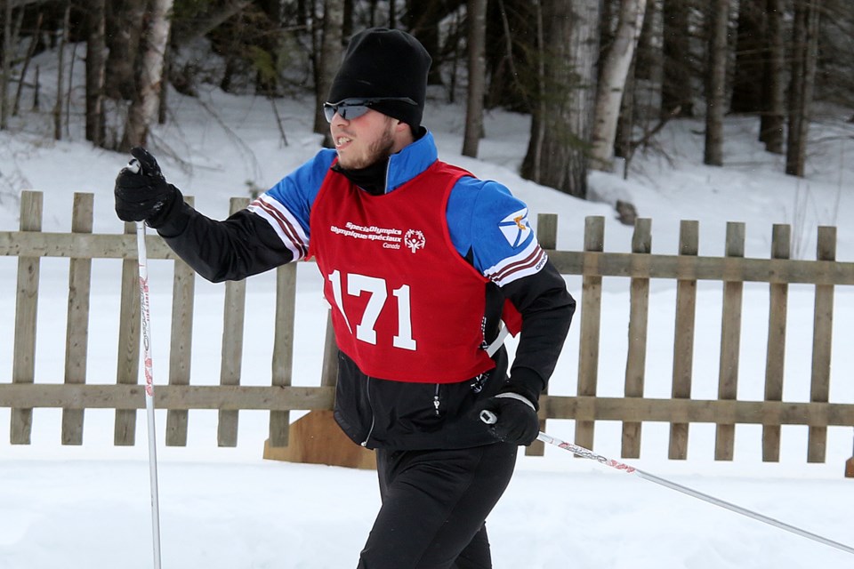 Greenwood, N.S.'s Dylan Taylor competes in the five-kilometre cross-country skiing race on Wednesday, Feb. 26, 2020 at the 2020 Special Olympics Canada Winter Games at Kamview Nordic Centre. (Leith Dunick, tbnewswatch.com)
