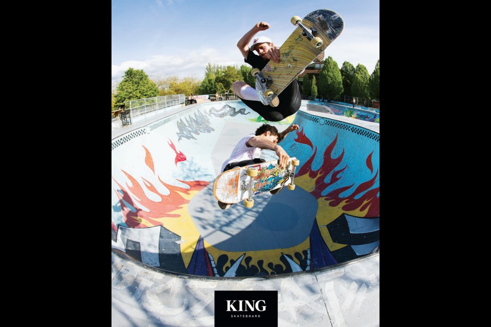 Adam Hopkins  (top) and Adam Gee were featured on the cover of King Skateboard magazine (courtesy Jeff Thorburn and King Skate)