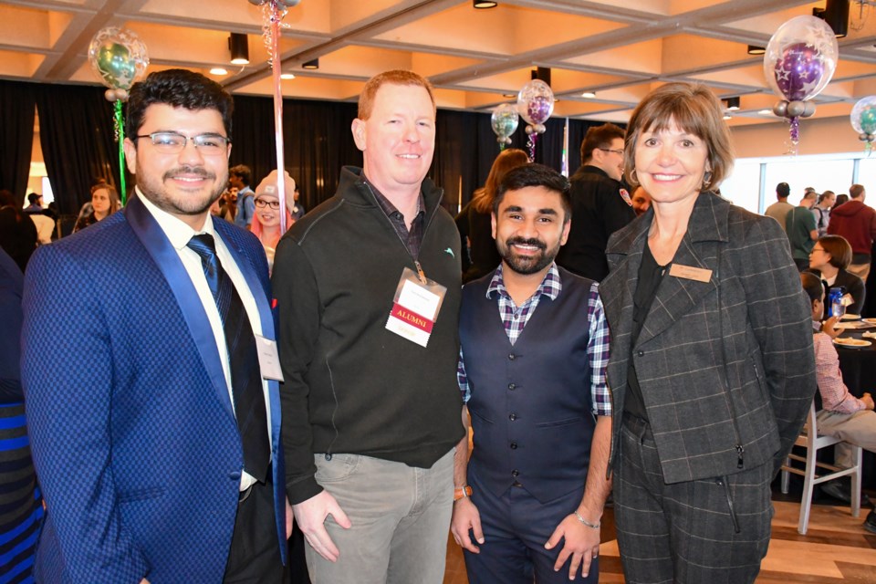 Students received over $300,000 in scholarships, bursaries and awards thanks to generous donors. From left, Student Recipient Gaurav Ganjoo, Donor and President of LH North Tom McClement, Student Union President Vignesh Viswanathan and Confederation College President Kathleen Lynch (Supplied by Confederation College)