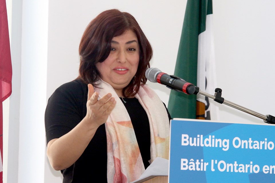 Tier 2 Canada Research Chair Maryam Ebrahimi on Thursday, Feb. 20, 2020, thanks the province for helping fund a microscope she'll use to study nanomaterials. (Leith Dunick, tbnewswatch.com)