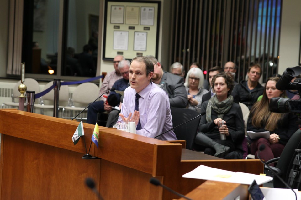 Local science teacher Matt Roy urged city council to declare a climate emergency. (Photos by Ian Kaufman, Tbnewswatch)