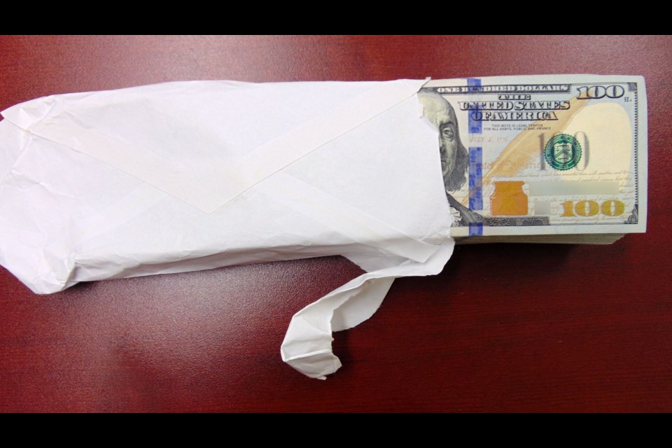 Some of the U.S. bills seized at the Pigeon River Port of Entry on January 7.2020 (CBSA photo)