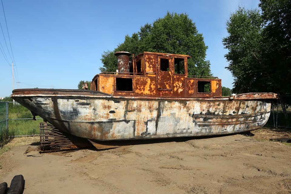 The Dryden 3 on Friday, July 3, 2020, arrived at the Pool 6 property, another addition to the Lakehead Transportation Museum. The plan is to restore the tugboat to its former glory. (Leith Dunick, tbnewswatch.com)