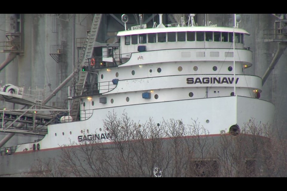 The MV Saginaw arrived at the Richardson Terminal in Thunder Bay on January 12, 2021 (Troy Charles/TBTV photo)