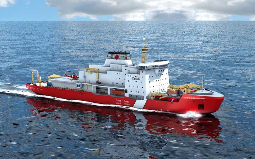 A proposed 150 m icebreaker to be named the John G Diefenbaker would replace the 57-year-old Louis St. Laurent (image courtesy Cdn Coast Guard and VARD Marine)