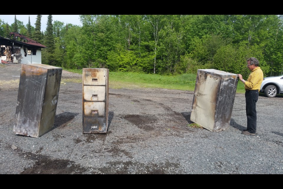 Filing cabinets containing important records about the Pass Lake community were scorched in Tuesday's fire (courtesy Debbie Jensen)
