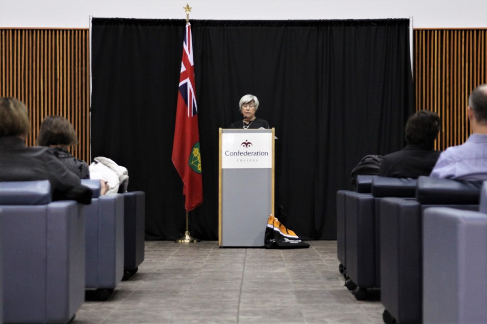 MPP Judith Monteith-Farrell held a press conference Tuesday calling for increased funding for children and youth mental health. (Photos by Ian Kaufman, tbnewswatch.com)