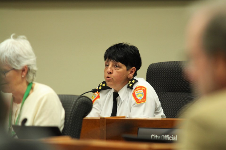 Police Chief Sylvie Hauth answers councillors' questions about a proposed new police station Monday night. (Photos by Ian Kaufman, tbnewswatch.com)