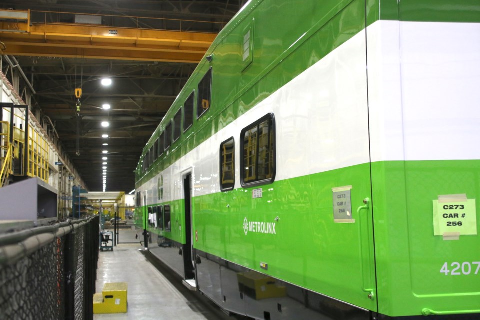 A completed BiLevel car for GO Transit at the Thunder Bay Bombardier plant. (Doug Diaczuk/Tbnewswatch.com)