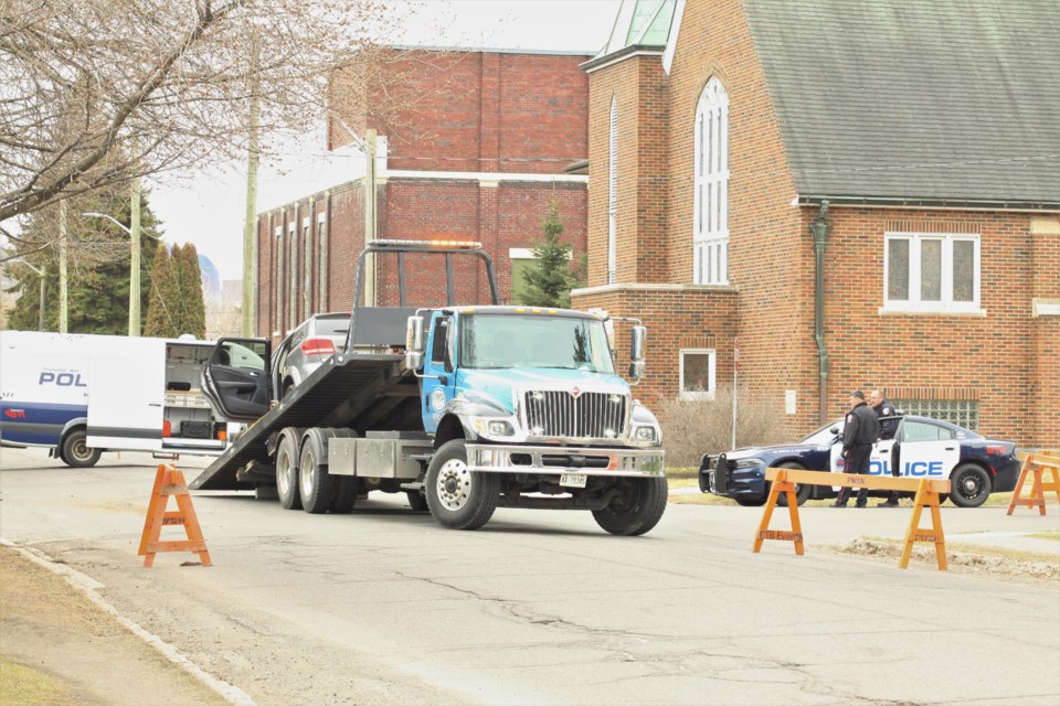 Two vehicles were removed from the scene Sunday afternoon. (Ian Kaufman, tbnewswatch.com)