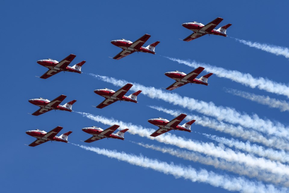 The Snowbirds fly over Thunder Bay during Operation Inspiration on Monday, May 11, 2020. (Blair Wright)