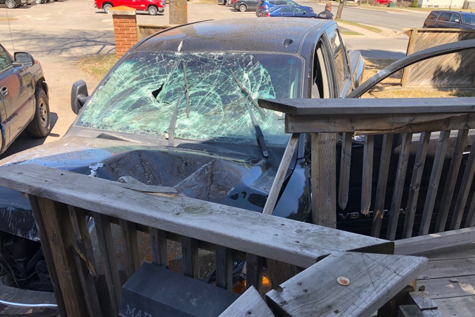 A truck slammed into a Current River home's deck on Monday, May 4, 2020. (submitted photo)