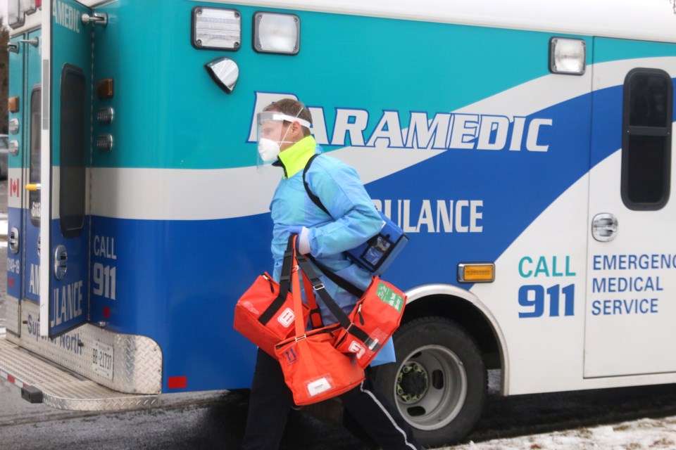 Superior North EMS paramedics were conducting COVID-19 tests on staff at Southbridge Roseview Manor on Thursday. (Photos by Doug Diaczuk - Tbnewswatch.com). 
