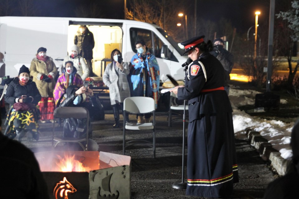 Cont. Sharlene Bourdeau speaks at the Tree of Hope ceremony Sunday evening. (Photos by Ian Kaufman, tbnewswatch.com)