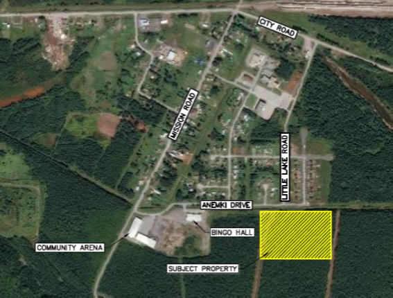 A map shows the location of the proposed care home, just east of the community centre on Anemki Drive.