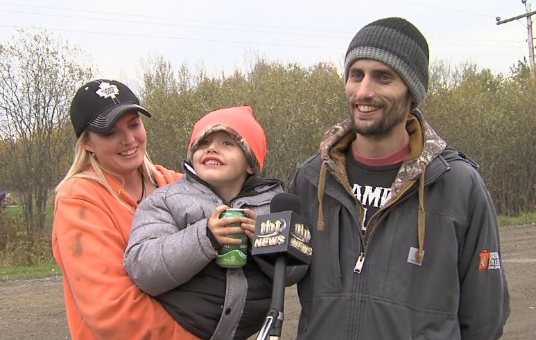 Kate Sutton and Michael Baker are all smiles on Monday, Oct. 5, 2020 after their four-year-old son Liam was found safely after going missing much of the afternoon (Troy Charles, Thunder Bay Television). 