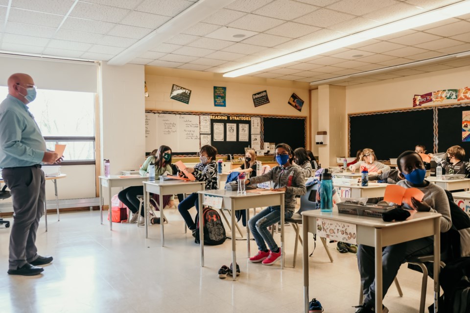 Students and teachers at Thunder Bay's St. Vincent School wear masks in the classroom to prevent the potential spread of COVID-19 (file photo/submitted)
