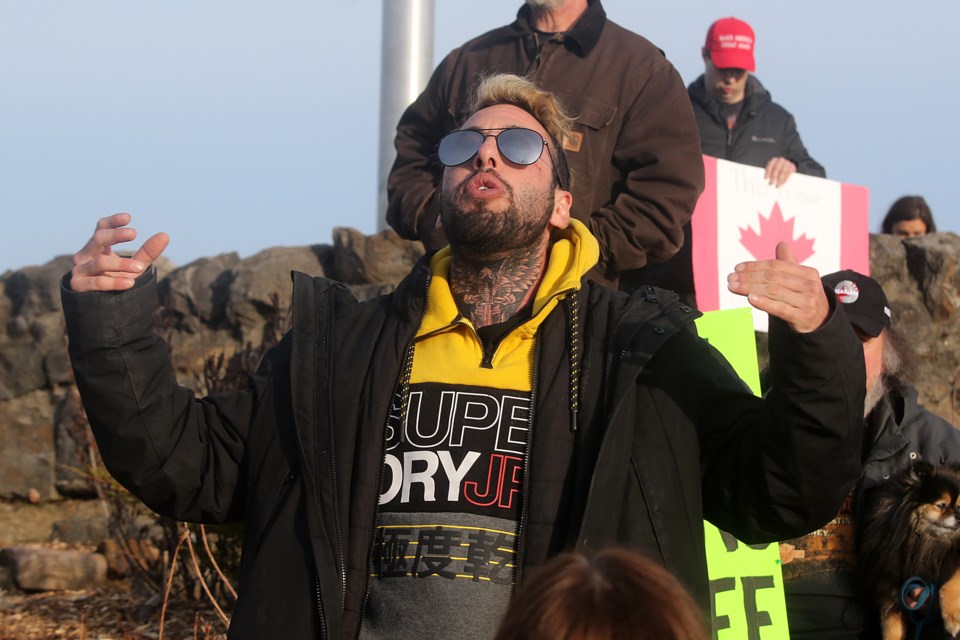 Anti-masker Chris Sky, also known as Chris Saccoccia, was arrested in Thunder Bay after attending a rally at Hillcrest Park on Tuesday, April 27, 2021. (Leith Dunick, tbnewswatch.com)
