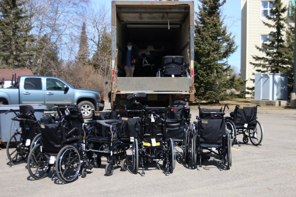 Dozens of wheelchairs are being shipped by MEMO to Zimbabwe later this summer. (Photos by Doug Diaczuk - Tbnewswatch.com). 