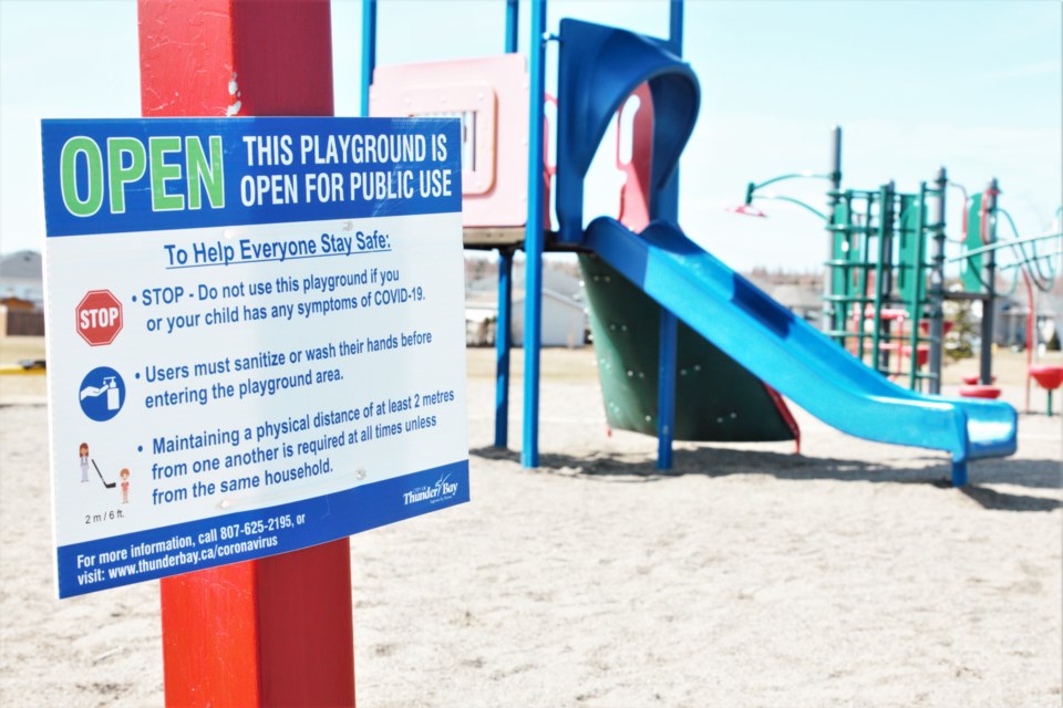 Playgrounds COVID restrictions sign City of Thunder Bay