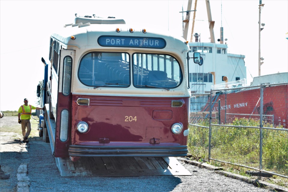 Two historic brill buses were moved to the Lakehead Transportation Museum Society's site at Pool 6 on Thursday. (Photos by Ian Kaufman, TBNewswatch)