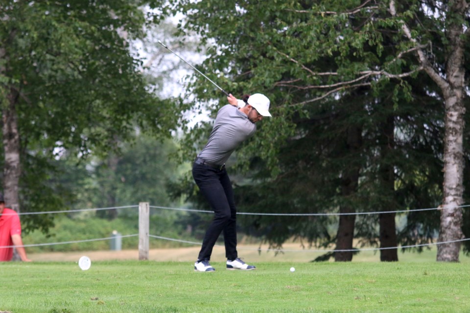 Conor Carr tees off during the  Strathcona Invitational final on Monday. (Photos by Doug Diaczuk - Tbnewswatch.com). 