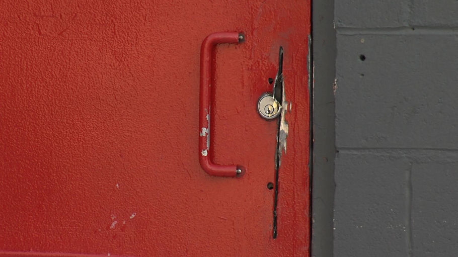 The lock on an exterior door in a laneway behind Grandview Mall was  likely accessed with a cutting tool